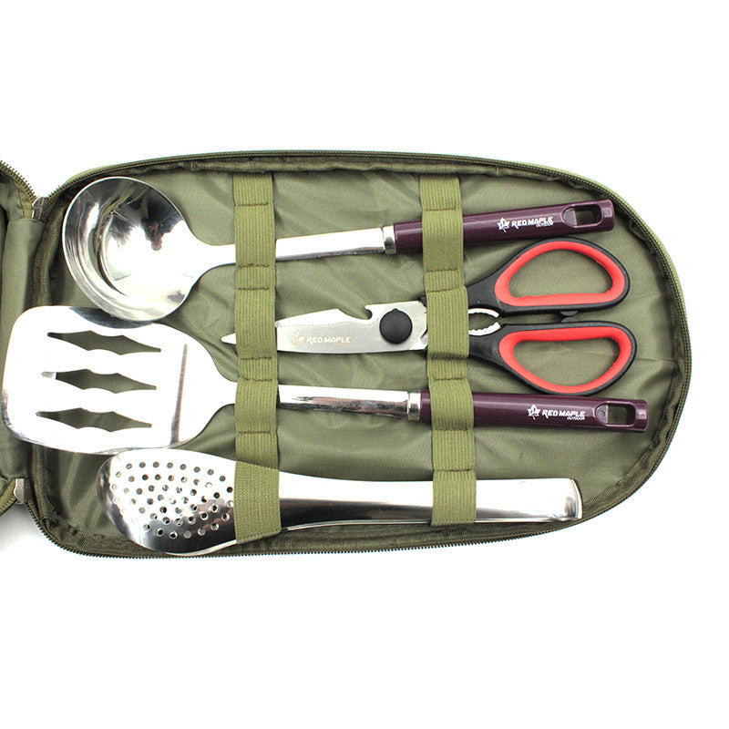 10pcs Stainless Steel Portable Camping Kitchen Cooking Utensil Set for Travel BBQ Camping Hiking Gear