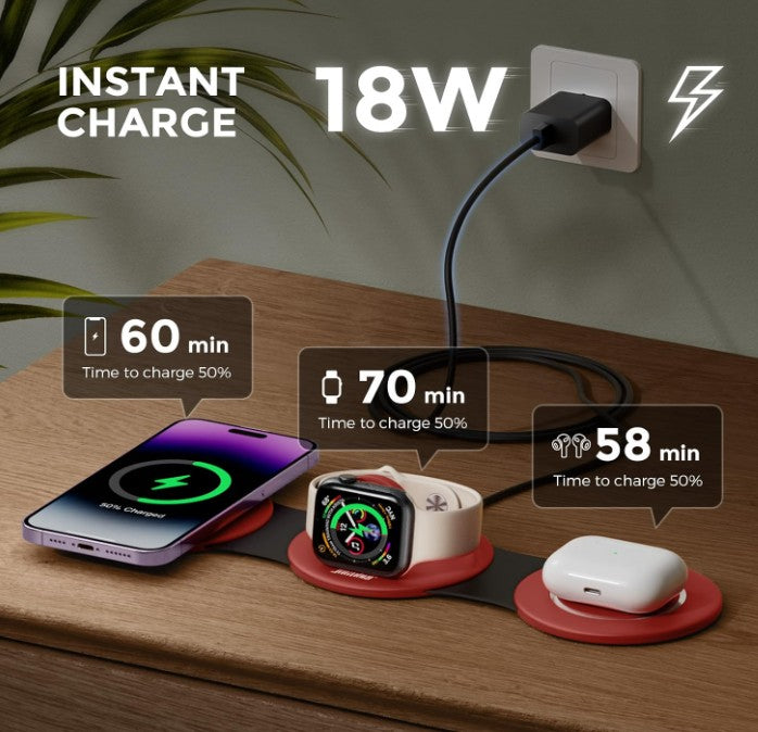 3 In 1 Magnetic Foldable Wireless Charger Charging Station Multi-Device Folding Cell Phone Wireless Travel Charger Gadgets