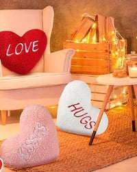 3 Pcs Valentine's Day Pillows 11.8'' Decorative Heart Love Hugs Kisses Shaped Embroidered Pillows for Sofa Red White Pink Throw Pillows Cute Love Cushion