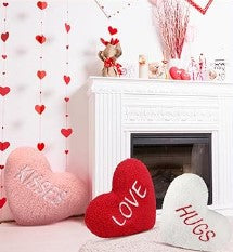 3 Pcs Valentine's Day Pillows 11.8'' Decorative Heart Love Hugs Kisses Shaped Embroidered Pillows for Sofa Red White Pink Throw Pillows Cute Love Cushion