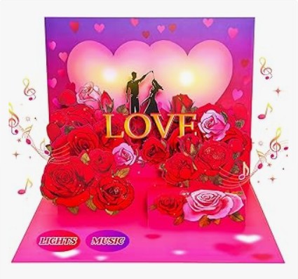 3D Large Paper Pop-Up Music Light Flower Rose Sunflower Tulip Bouquet Greeting Birthday Heart Mother's Day Card with Envelope