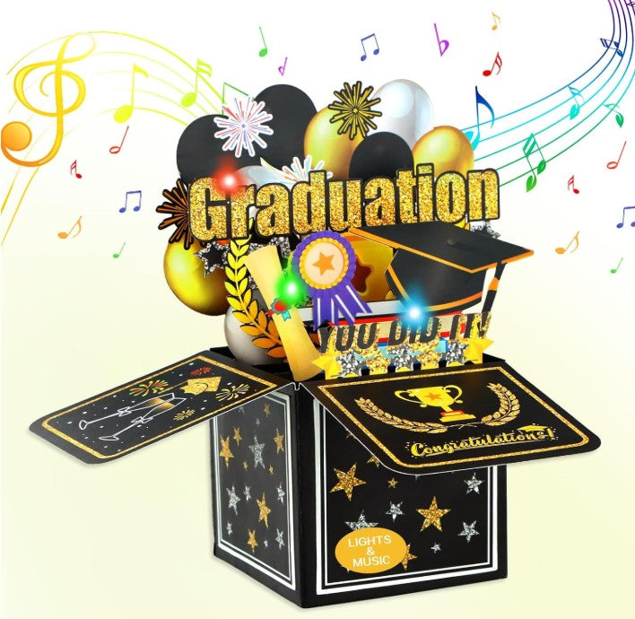3D Large Paper Pop-Up Music Light Flower Rose Sunflower Tulip Bouquet Greeting Graduation Heart Mothers Day Card with Envelope