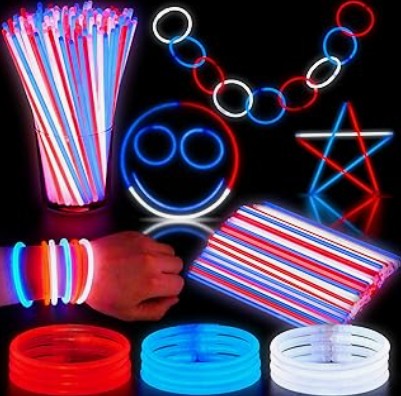 Glow in the Dark 4th of July Party Supplies for Kids Adults, Light Up Streamers Balloons with Glasses, Headband, Rings, 100 Glow Sticks Party Pack Glow Necklaces