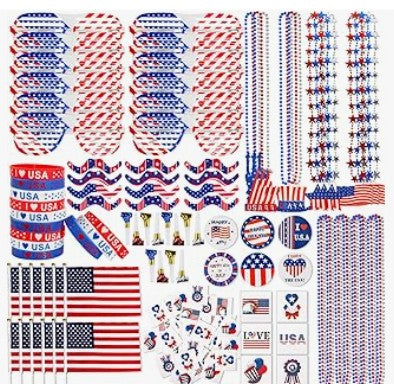Glow in the Dark 4th of July Party Supplies for Kids Adults, Light Up Streamers Balloons with Glasses, Headband, Rings, 100 Glow Sticks Party Pack Glow Necklaces