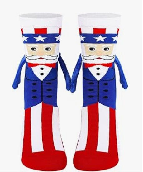 4th of July Magnetic Holding Hands Socks, Funny American Flag Socks for Men Women, USA Sock for Adults Independence Day
