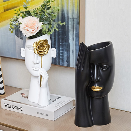 Creative Black and White Art face Vase Home Decor