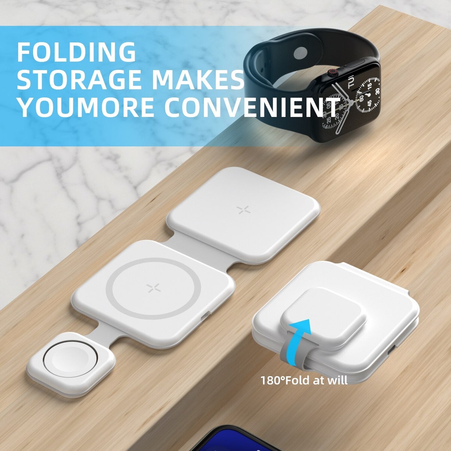 3 In 1 Magnetic Foldable Wireless Charger Charging Station Multi-Device Folding Cell Phone Wireless Travel Charger Gadgets
