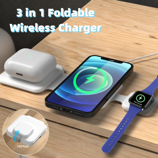 3 In 1 Magnetic Foldable Wireless Charger Charging Station Multi-Device Folding Cell Phone Wireless Travel Charger Gadgets