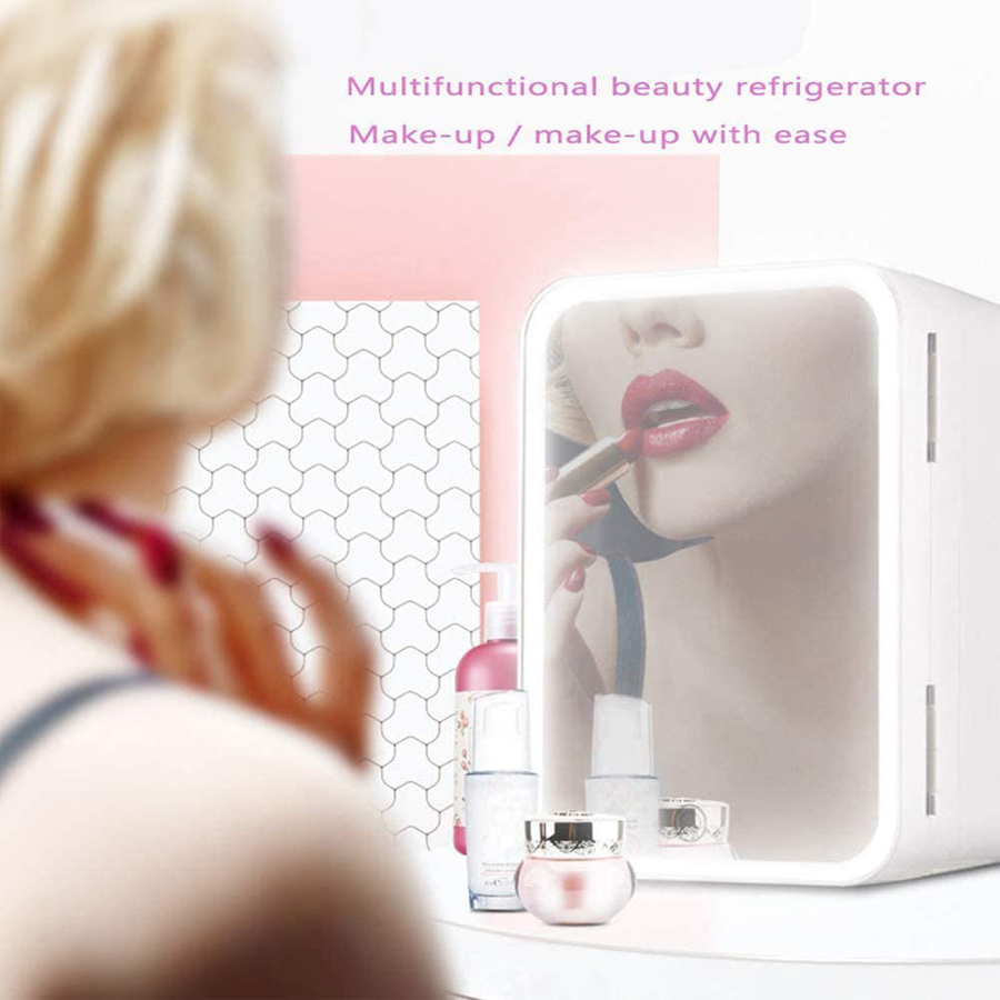 Beauty LED Makeup Skincare Mirror Mini Fridge with Touch-Control Light