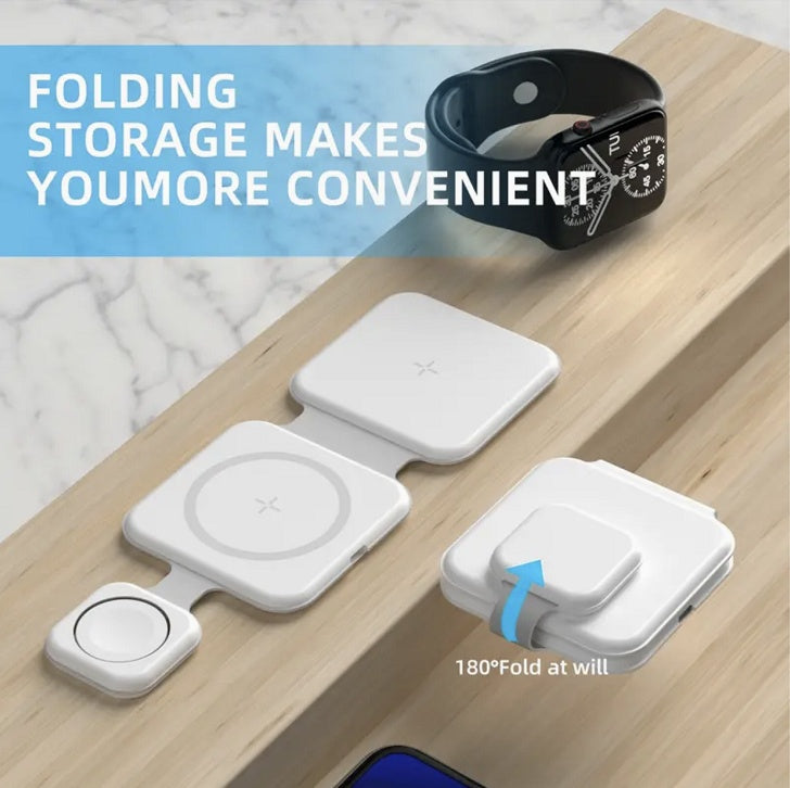 3 In 1 Magnetic Foldable Wireless Charger Charging Station Multi-Device Folding Cell Phone Wireless Travel Charger Gadgets
