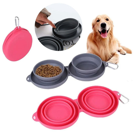 Rubber Cat and Dog Foldable Feeding Double Bowls