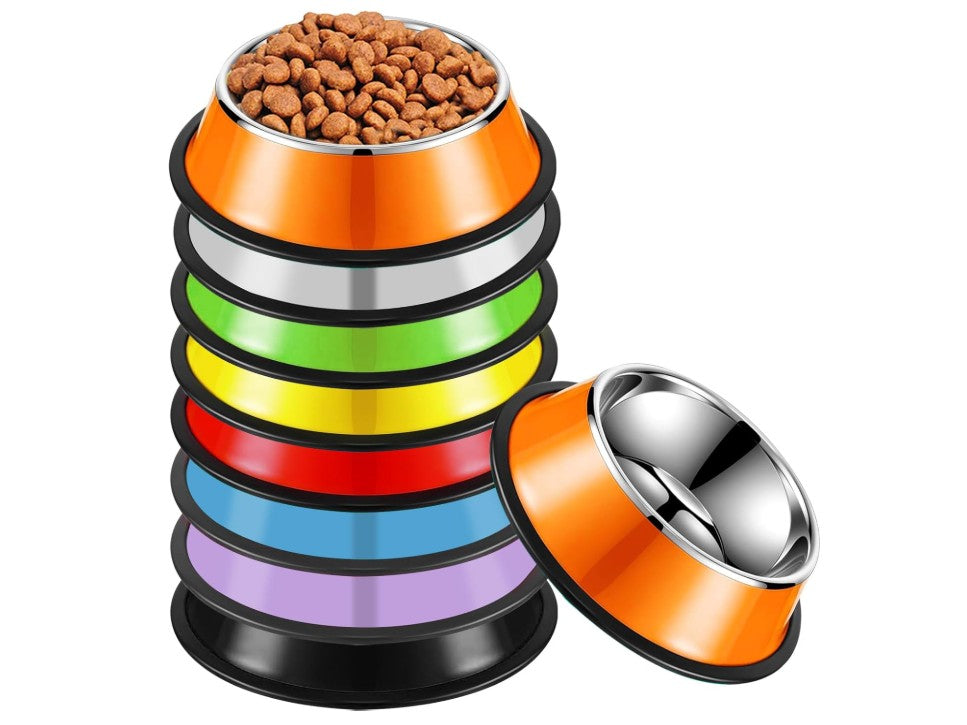 8 Pcs Stainless Steel Dog Bowl 7 oz Stackable Pet Food Water Bowl with Rubber Base Non-Slip Pet Dishes Metal Dog Bowls
