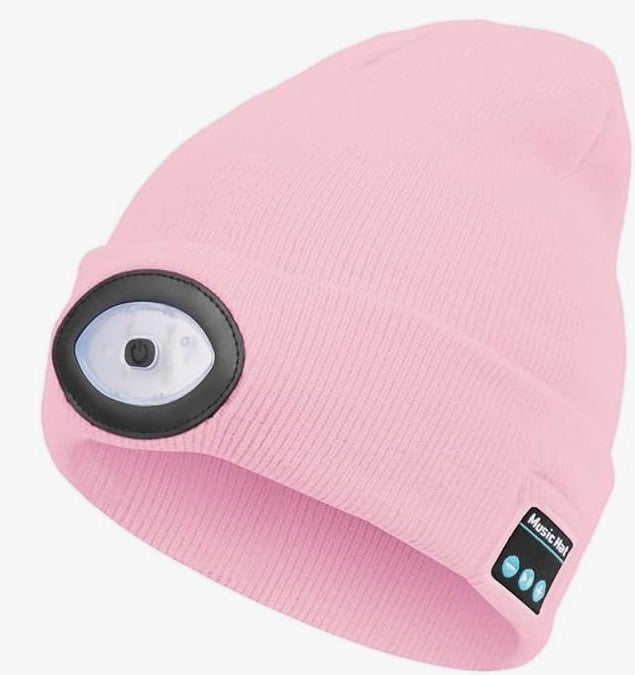 LED Lighted Bluetooth Beanie Hat, USB Rechargeable 4 LED Wireless Music Running Headlamp Cap for Men Women and Kids