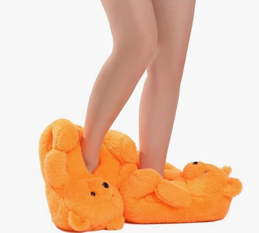 Women's Mens Cute Indoor Fuzzy Fur Fluffy Trendy Fun Slippers Orange Red Pink Brown Rainbow Black Teddy Bear Animal Slippers Birthday Anniversary Valentine Halloween Costume Gift