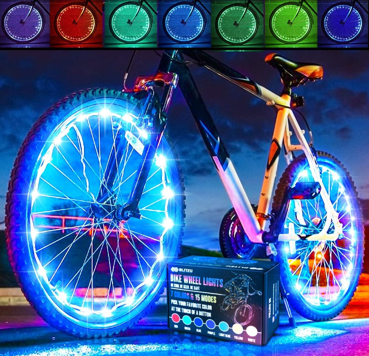 LED Waterproof Bicycle Wheel Lights For Safety with 7 Colors - 2 Pack