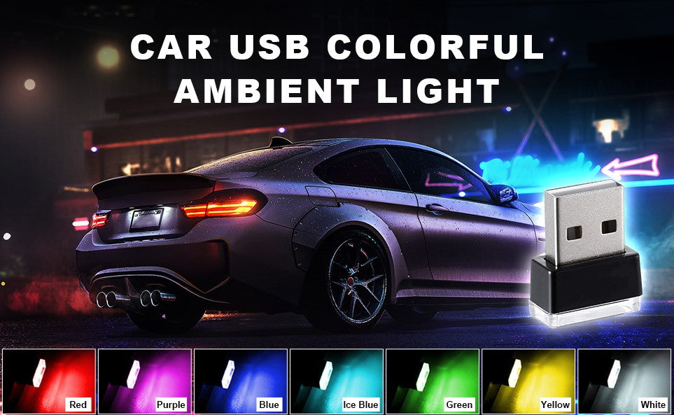 4 PCS USB LED Portable Universal Car Vehicle Interior Ambient Atmosphere Lamp Plug-in Decor Night Light Kit