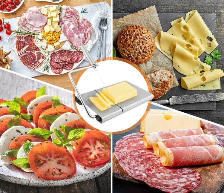 Polished White Black Marble Metal Cheese Slicer Board Slab for Cutting Block Cheeses, Butter, Meats for Party