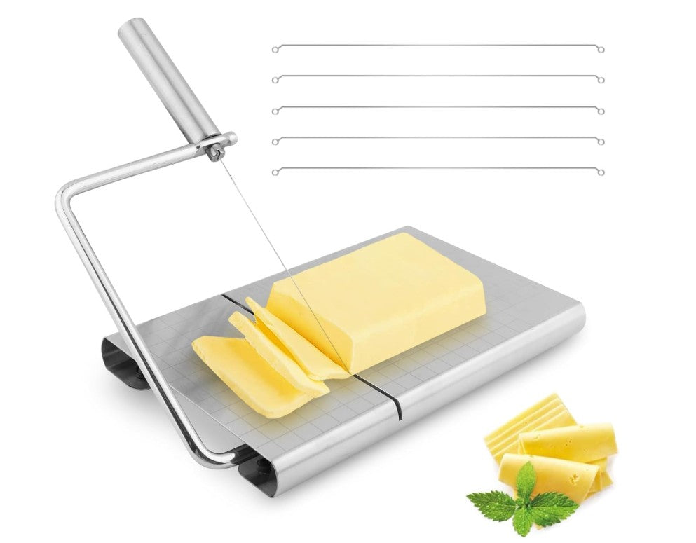 Polished White Black Marble Metal Cheese Slicer Board Slab for Cutting Block Cheeses, Butter, Meats for Party