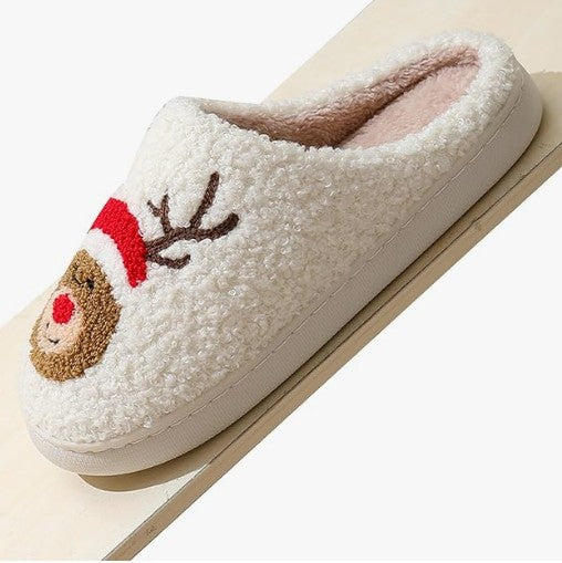 Cute Soft Plush Fur Non-Slip Cartoon Red and Green Christmas Reindeer Grinch House Slip on Slippers for Men and Women Kids