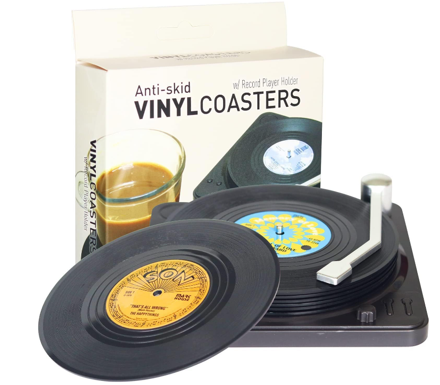 Musical Theme Vinyl Record Table Place Mats and Coasters for Dining Food and Drinks