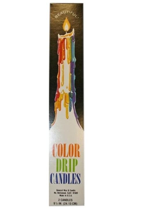 Fun New Mutli-Color Drip Candles Taper White Candles 2 pack