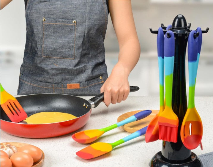 11-14 Piece Rainbow Silicone Spatula Bundle with Holder & Measuring Spoons – Multicolor High Heat-Resistant Cooking Utensils for Nonstick Cookware – Flexible Turner, Spoon, Spatula, Brush, BPA FDA Safe