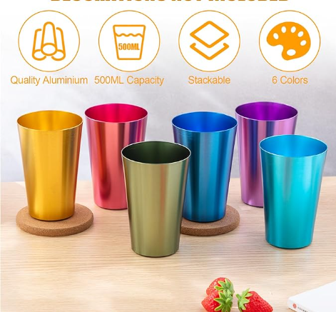 Assorted Colors Retro Metal Stainless Steel Gold Silver Rainbow Cups for Iced Cold Water Coffee Drinking Reusable Tumblers - Set of 4