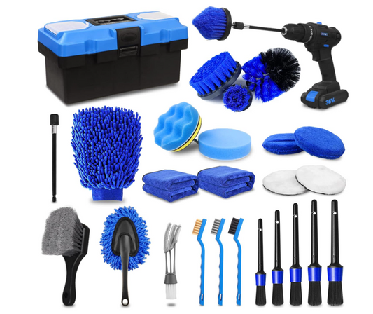 27Pcs Car Auto Wash Cleaning Detailing Drill Brush Kit Set for Auto Interior and Exterior with Accessories