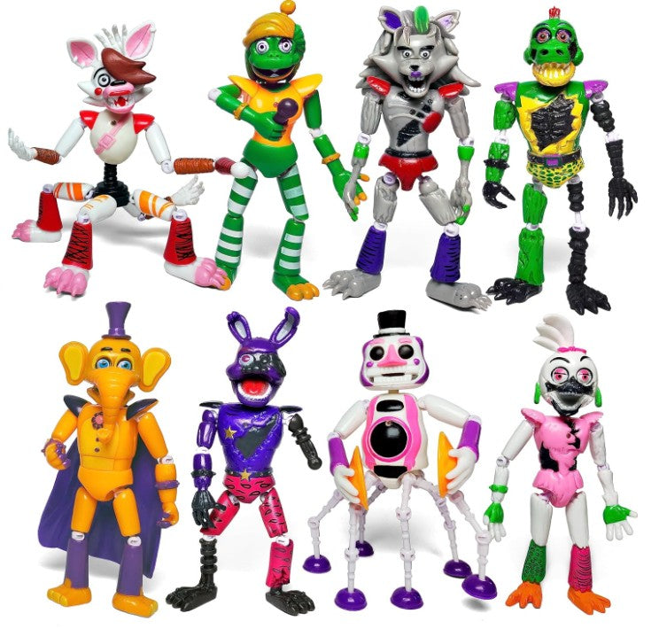 8 - 18 Piece Inspired by Game Five Night Toys Ultimate Custom Night FNAF Action Figures Sets Withered Bonnie, Orville, Mangle, Gator, Happy Frog, Roxanne Wolf, Chica, and Music Man Freddy All the Characters Toys
