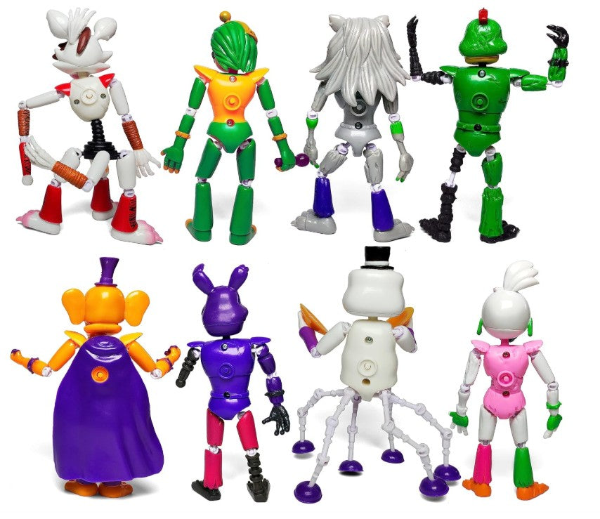 8 - 18 Piece Inspired by Game Five Night Toys Ultimate Custom Night FNAF Action Figures Sets Withered Bonnie, Orville, Mangle, Gator, Happy Frog, Roxanne Wolf, Chica, and Music Man Freddy All the Characters Toys
