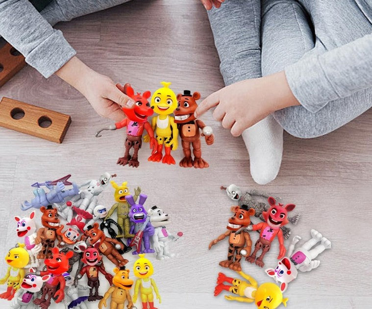 8 - 18 Piece Inspired by Game Five Night Toys Ultimate Custom Night FNAF Action Figures Sets Withered Bonnie, Orville, Mangle, Gator, Happy Frog, Roxanne Wolf, Chica, and Music Man Freddy All the Characters Toys