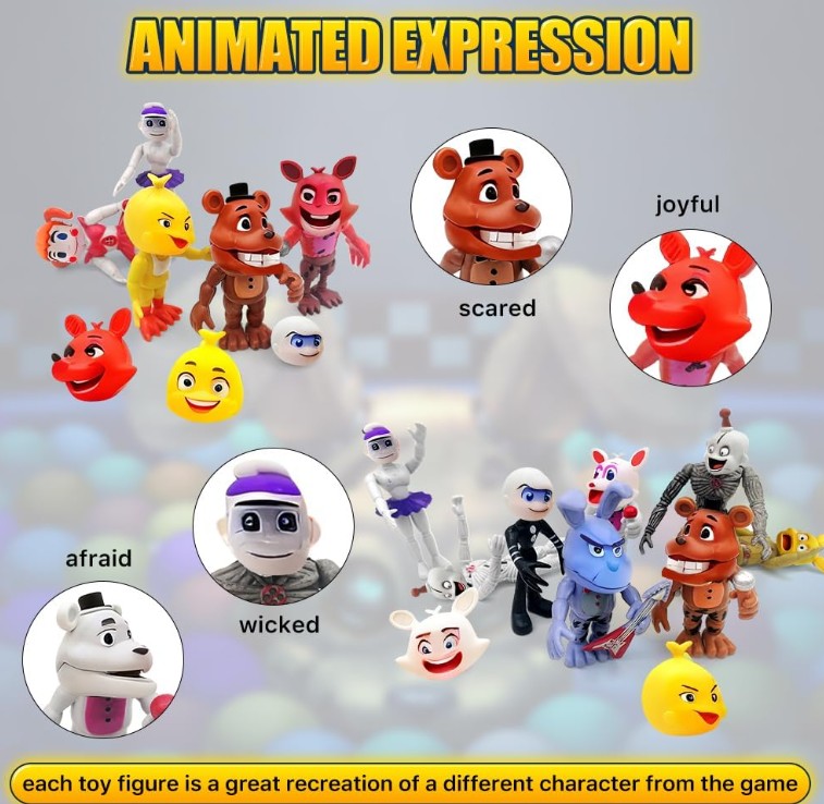 8 - 18 Piece Inspired by Game Five Night Toys Ultimate Custom Night FNAF Action Figures Sets Withered Bonnie, Orville, Mangle, Gator, Happy Frog, Roxanne Wolf, Chica, and Music Man Freddy All the Characters Toys