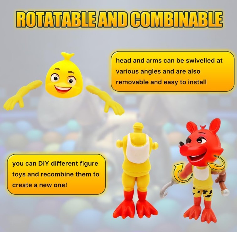 8 - 18 Piece Inspired by Game Five Night Toys Ultimate Custom Night FNAF Action Figures Sets Withered Bonnie, Orville, Mangle, Gator, Happy Frog, Roxanne Wolf, Chica, and Music Man Freddy All the Characters Toys