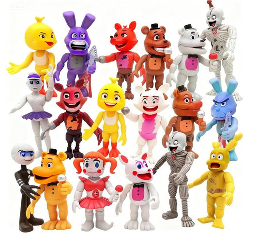 8 - 18 Piece Inspired by Game Five Night Toys Ultimate Custom Night FNAF Action Figures Sets Withered Bonnie, Orville, Mangle, Gator, Happy Frog, Roxanne Wolf, Chica, and Music Man Freddy All the Characters Toys