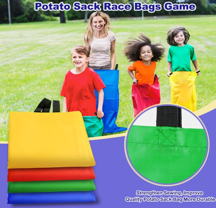 Potato Sack Race Bags - Sack Race Bags for Adults and Kids, Bean Bag Toss Game, 3 Legged Relay Race, Egg Spoon Game, Carnival Outdoor Lawn Game for Easter, Halloween, Christmas, Birthday Party