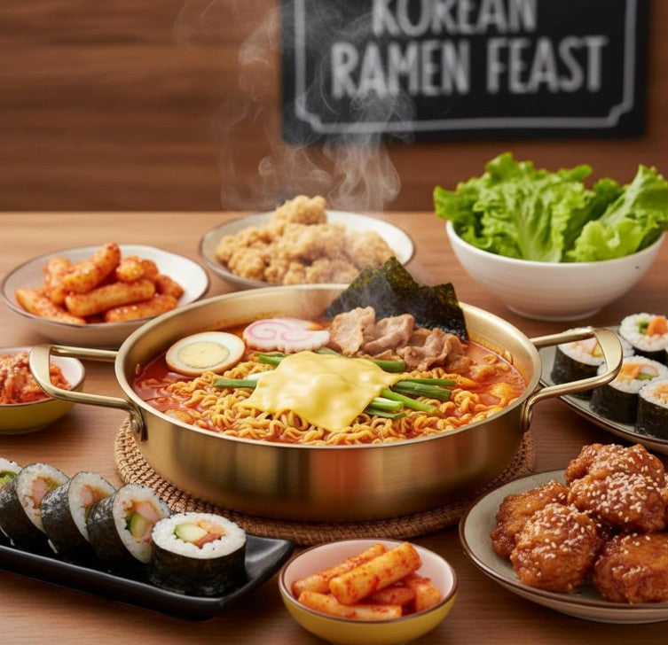 Set of 3 Korean Ramen Noodle Pot with Handles, Stainless Steel Everyday Pan, Golden Korean Cooking Pot for Soup, Noodle, Pasta, Home and Outdoor, Dishwasher Safe, Size 7", 8.7", 9.5"