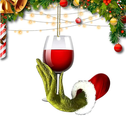 Christmas Ornament Funny Unique Wine Cup Green Grinch Candy Gingerbread Nutcracker Wall Mount Hanging Decorations for Tree Wall, Indoor Holiday Decor