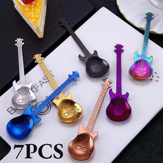 7Pc Stainless Steel Rainbow Guitar Design Teaspoon Coffee Spoons