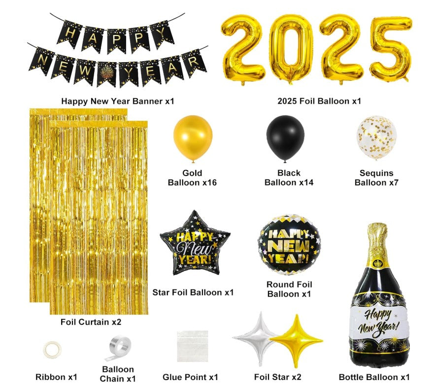 2025 Happy New Years Eve Party Supplies Photo Drop Decorations Kit 50 Pieces