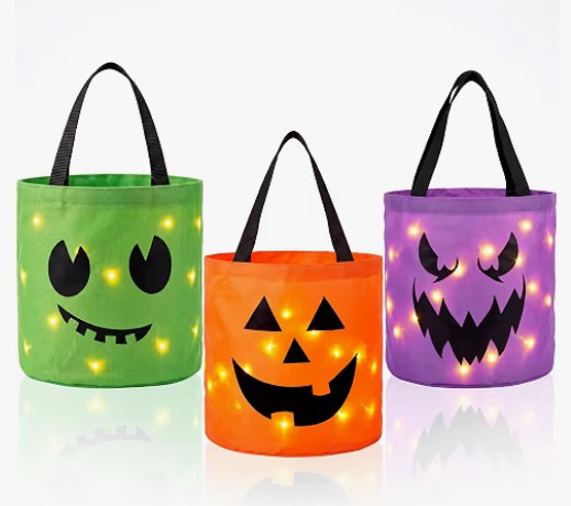Halloween LED Pumpkin Orange Green Purple Reuseable LED Lamp Light Up Bucket Home Party Decoration for Safety for Trick or Treating