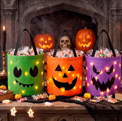 Halloween LED Pumpkin Orange Green Purple Reuseable LED Lamp Light Up Bucket Home Party Decoration for Safety for Trick or Treating
