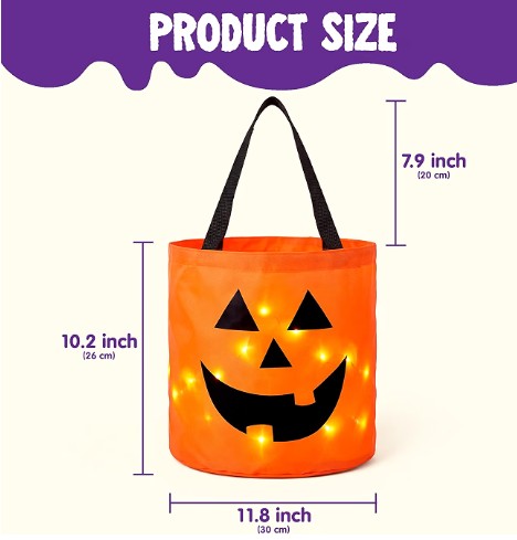 Halloween LED Pumpkin Orange Green Purple Reuseable LED Lamp Light Up Bucket Home Party Decoration for Safety for Trick or Treating