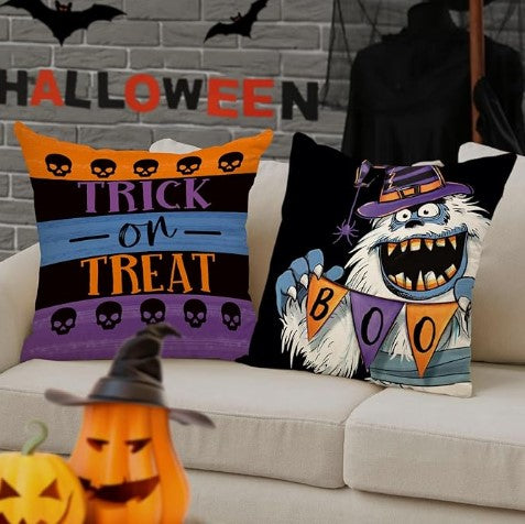 Happy Halloween Funny Scary Decorative Throw Couch Sofa Pillow Covers 20 x 20 Set of 4