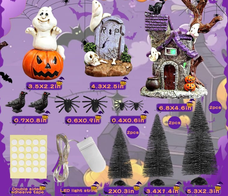 Halloween Ghost and Pumpkin House Statue Figurine Halloween Village Accessories Haunted House Decor Tombstone