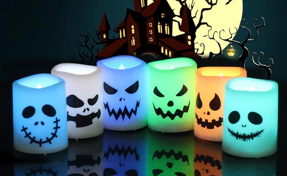 Halloween LED Colorful White Flickering Flameless Candles Battery Operated with Remote for Home Decor