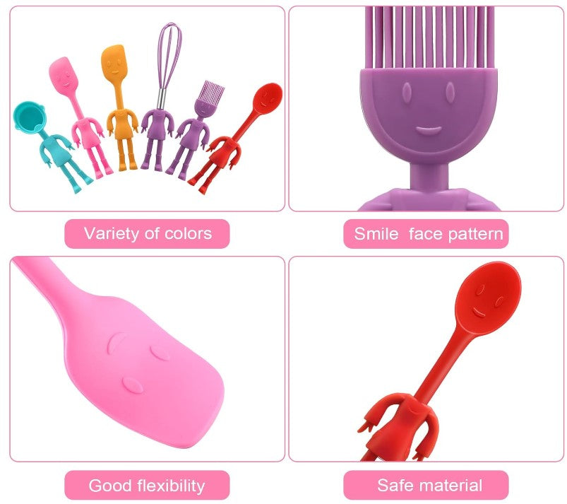 Human Shape 6 Pcs Kitchen Silicone Cooking Accessories Gadgets Spatulas, Whisk, Ice Cream Scoop, Basting Brush, & Spoon