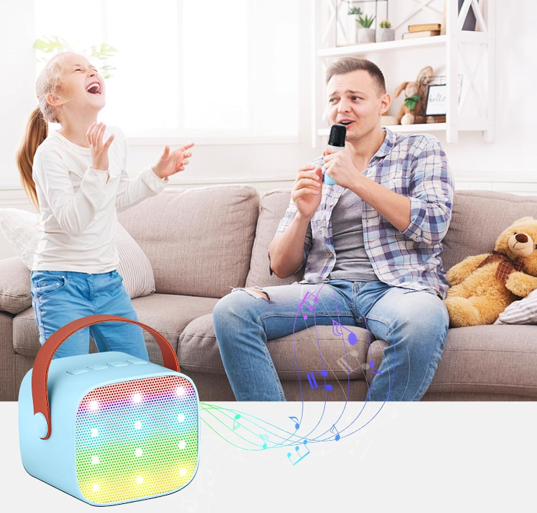 Mini Portable Bluetooth Karaoke Machine for Kids Adults with Two Microphones with Carry Case Options