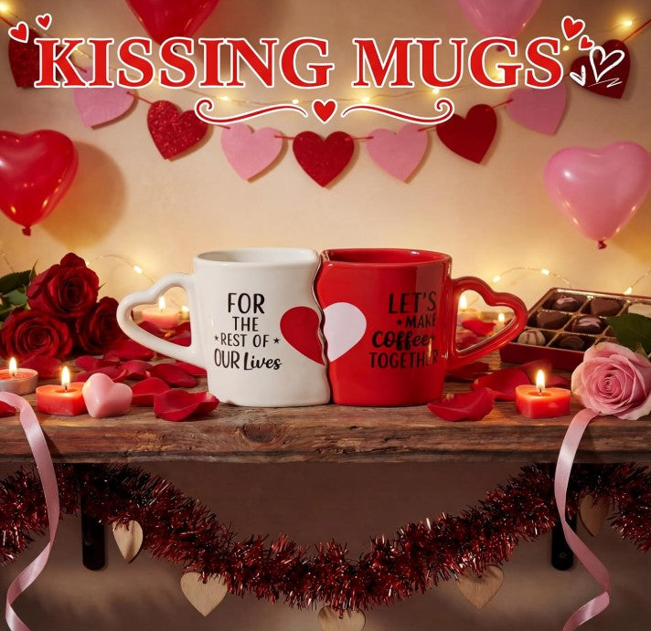 Creative Unique Kissing Face Black Red Blue White Silver Ceramic Coffee and Teacup Mug with Saucer and Spoon Set
