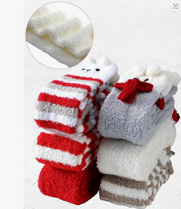 Fun Women Christmas Thigh High Fuzzy Socks Cute Cartoon over Knee Fluffy Striped Stockings Winter Leg Warmers