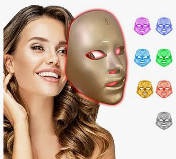 Led Facial White Gold Light Therapy Face 7 in 1 Color Beauty Instrument Tool Mask for Antiaging Skin Care